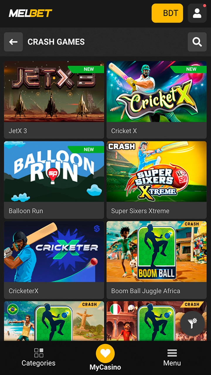 Make your choice among Melbet's crash games.