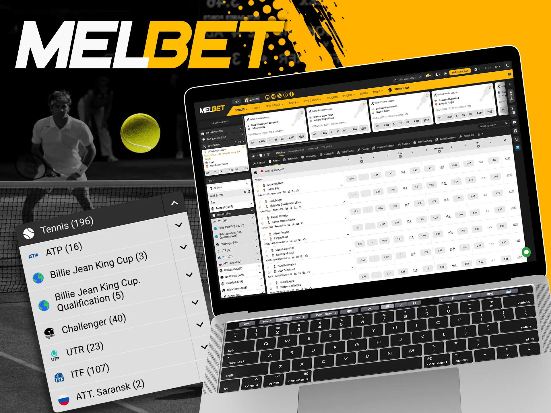 Choose your league for tennis betting at Melbet.