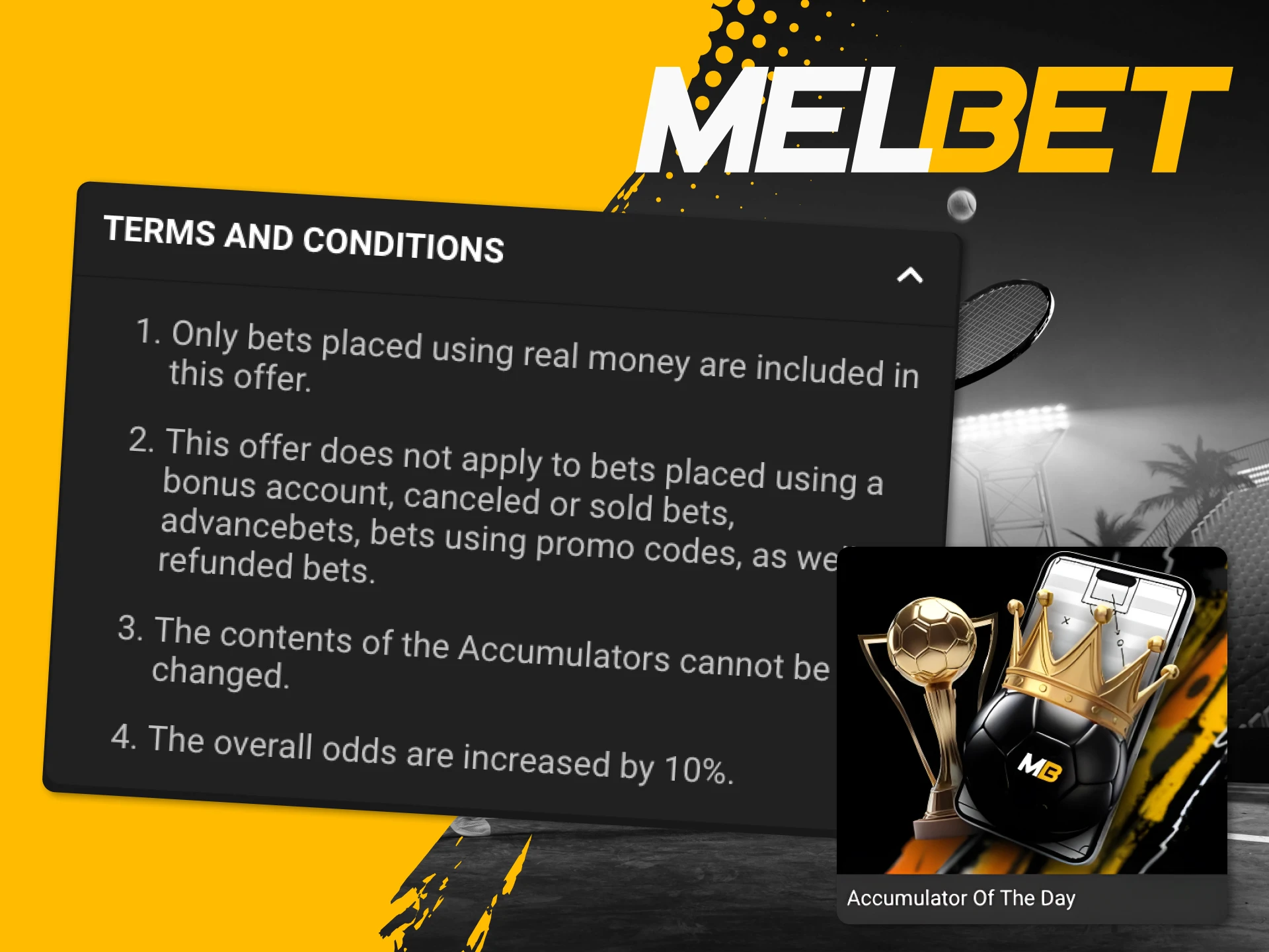 What are the rules for players using the accumulator bonus at Melbet online casino.
