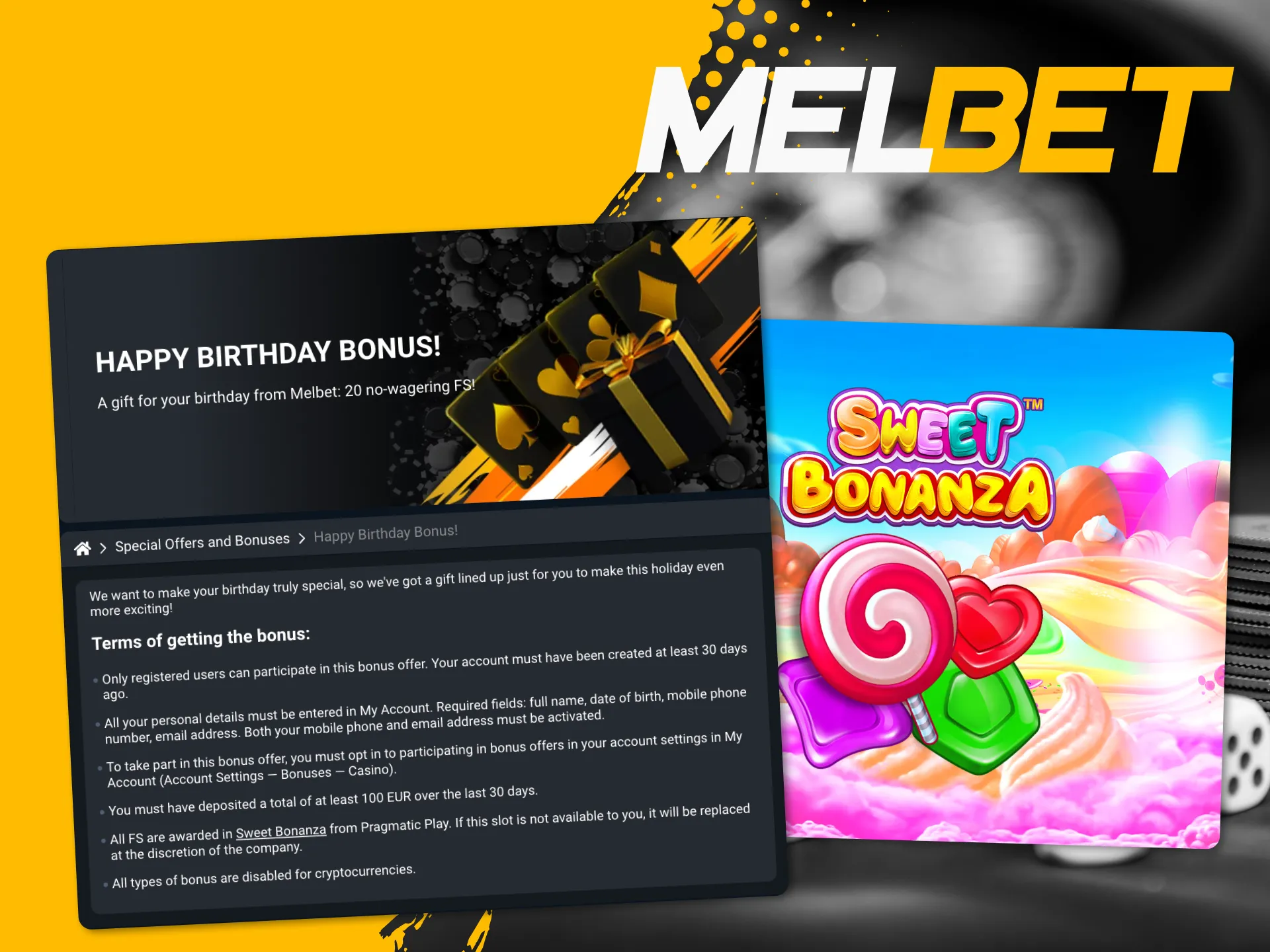 Get free games on your birthday at Melbet online casino.
