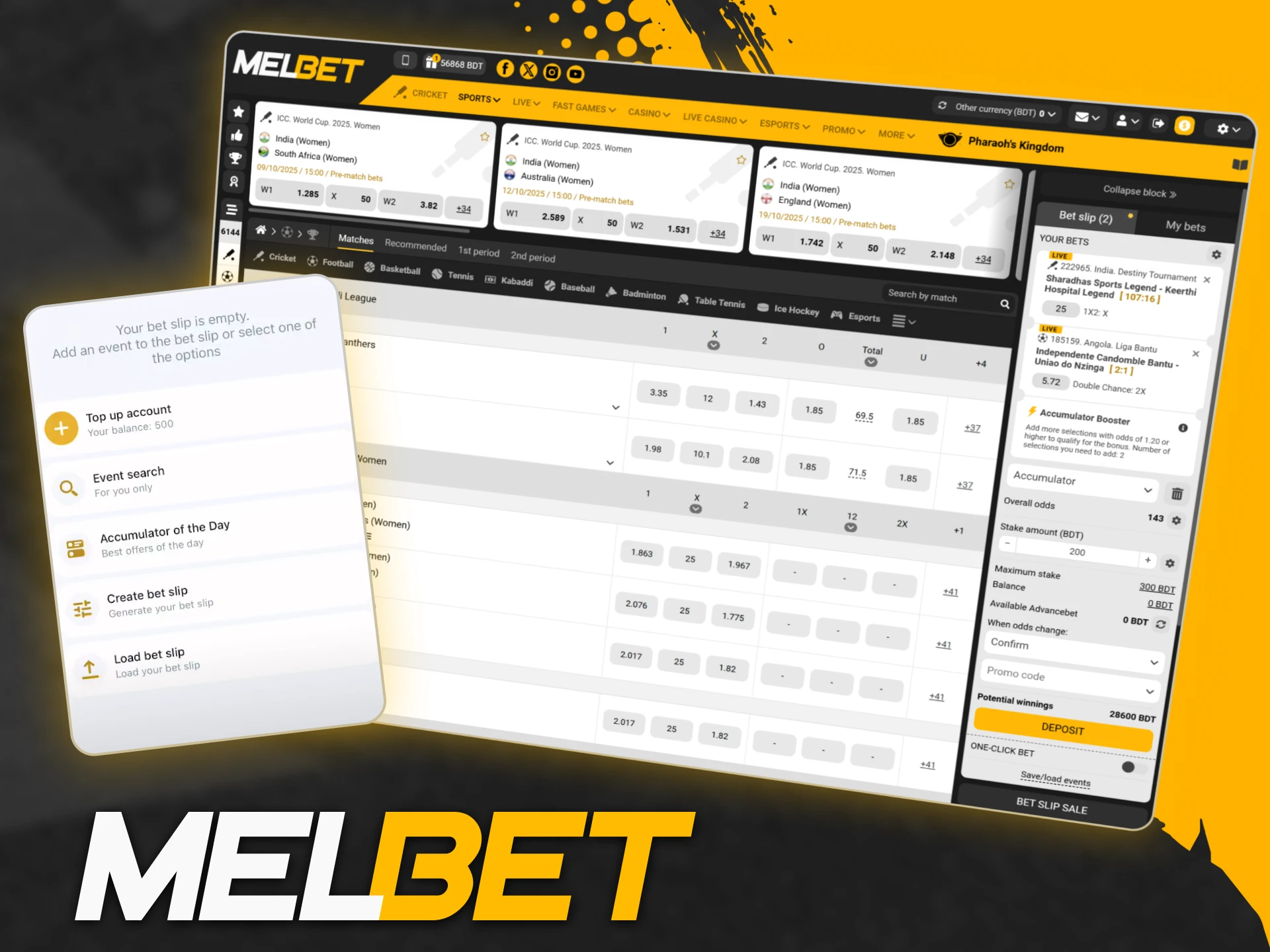 Find your Melbet booking code on the bet slip to confirm or check your wager later.