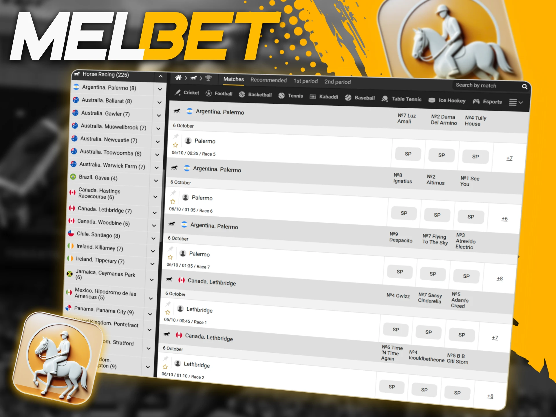 Bet on famous horse racing events like the Kentucky Derby and Royal Ascot at the official Melbet site.