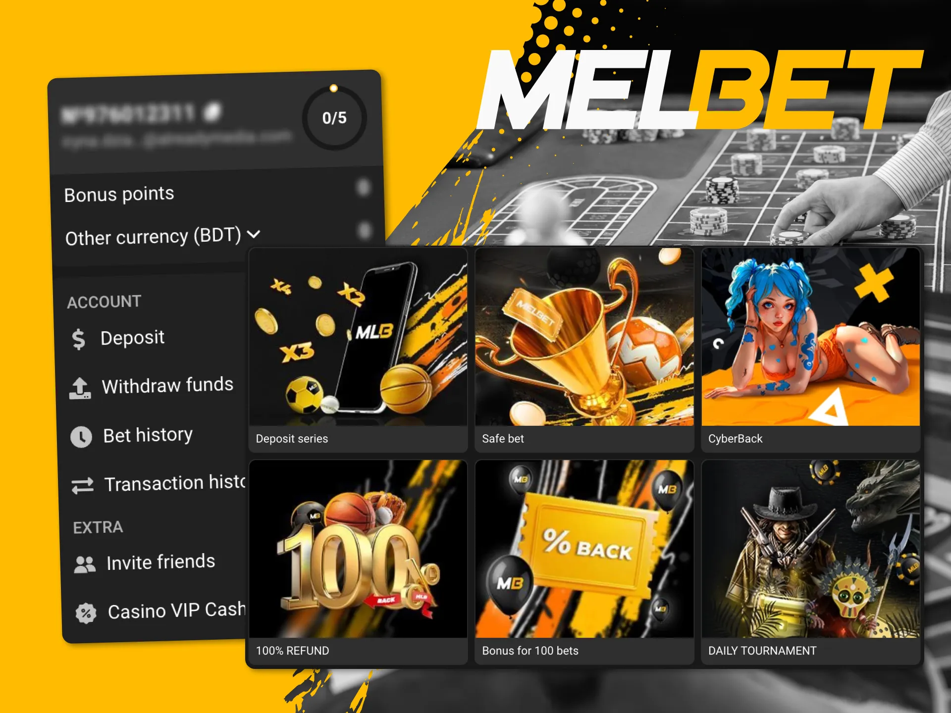 Collect bonus points at Melbet online casino.
